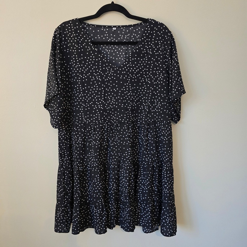 Black White Polka Dot Babydoll Top XL Cottagecore Coquette Soft Girl Indie
